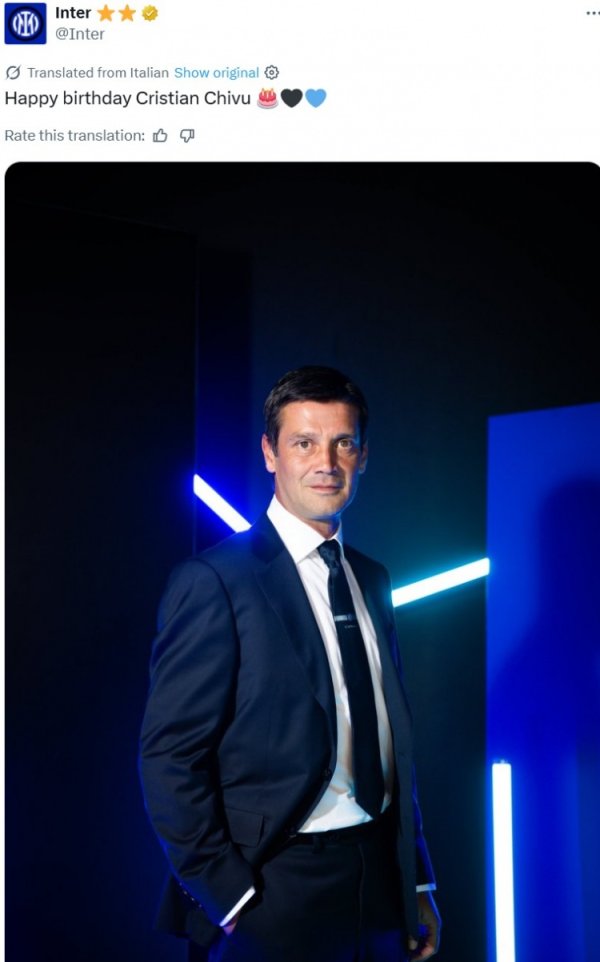 国米主帅齐沃迎45岁生日，国米官推晒照送上生日祝福