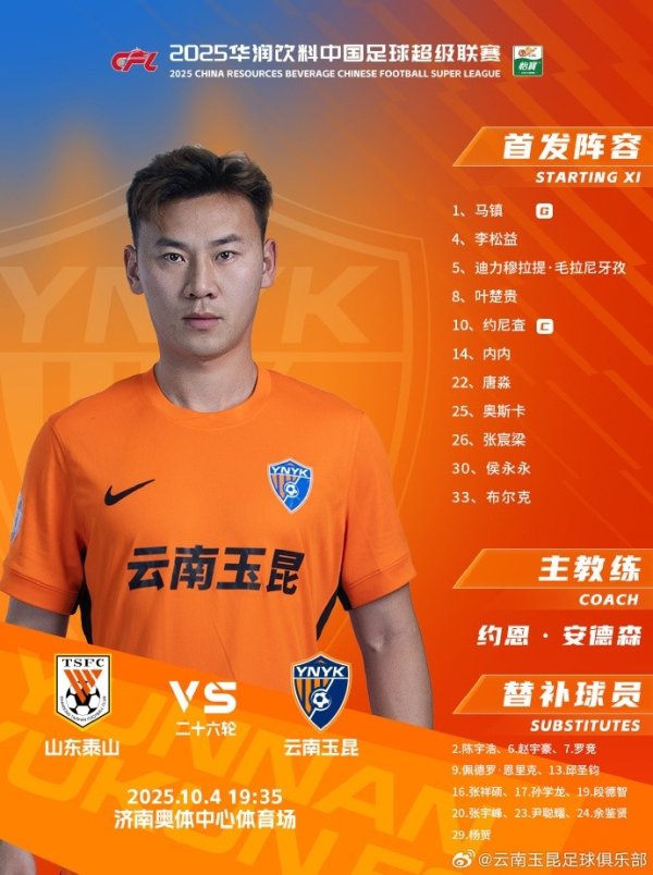 山东泰山vs云南玉昆 本场赛事  杆位阵形    出炉